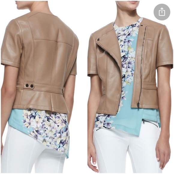 Bcbgmaxazria Jackets \u0026 Coats | Bcbg Vegan Leather Short Sleeve Jacket S | Color: Cream | Size: S | Misslouc's Closet